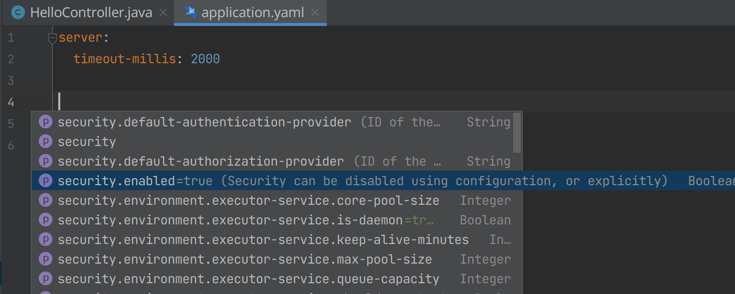 Completion in Helidon config files
